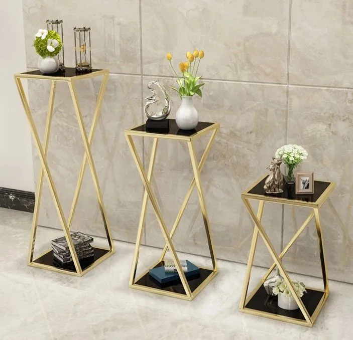 Set of 2 Timeless Metallic Gold Cut work Hexagonal Accent Side Tables with Mirrored Tops Cheap Price Hotel Bar Use Wholesale