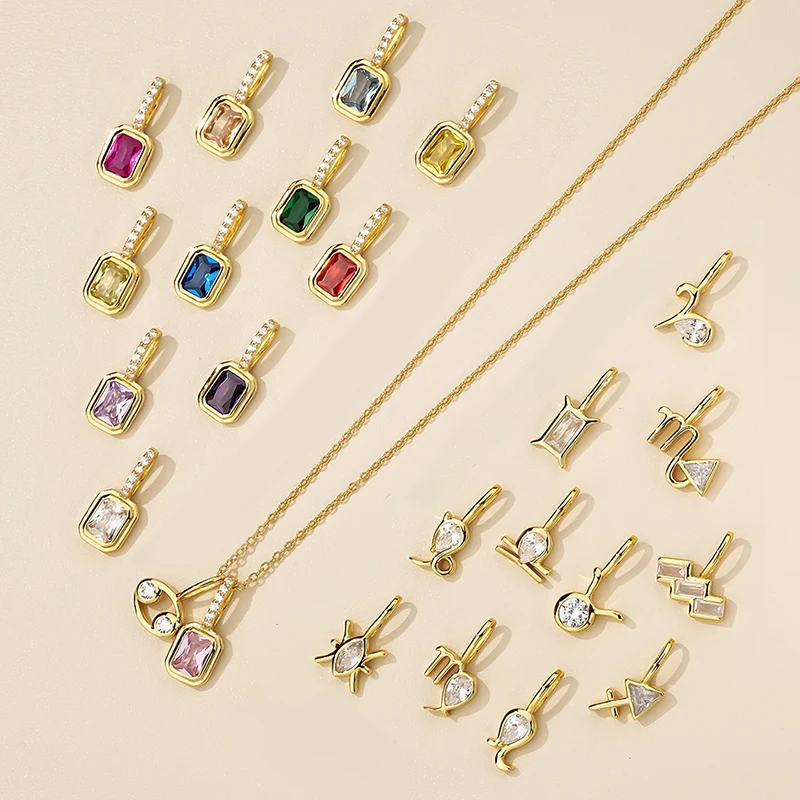 DIY 925 Sterling Silver Fine Jewelry Zircon 12 Zodiac Sign Birthstone Charms Pendant Necklace for Women