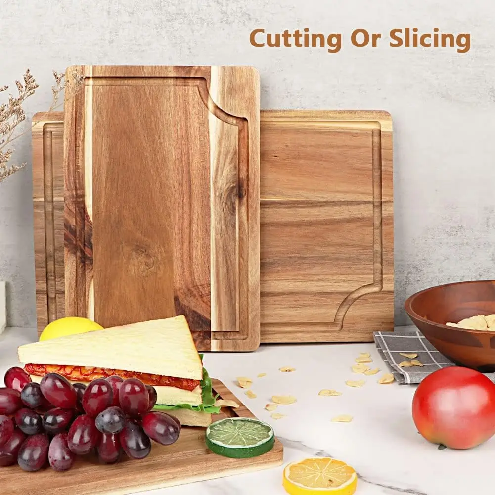 Acacia Wood Cutting Board Set with Juice Groove (3 Pieces)  for kitchen, Butcher Block Cutting Board for Meat, Vegetable