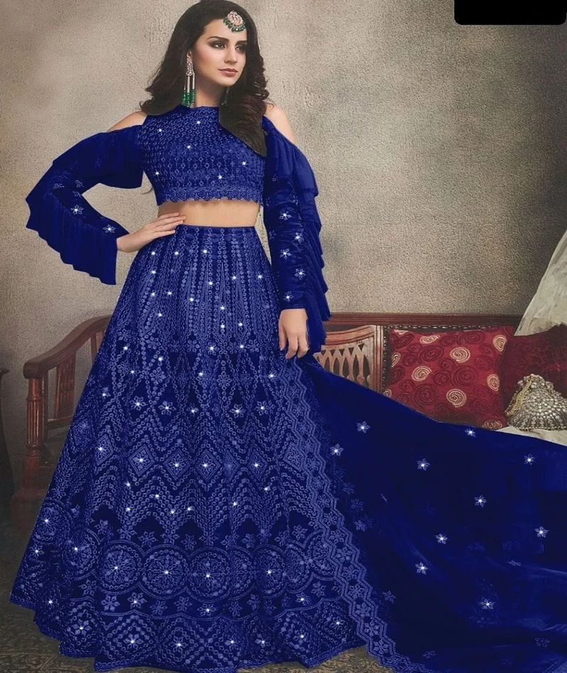 Heavy Designer Clothes Heavy Embroidery Work Net Material Lehenga Choli and Dupatta with Both Side Jalar Lace Border Lehenga