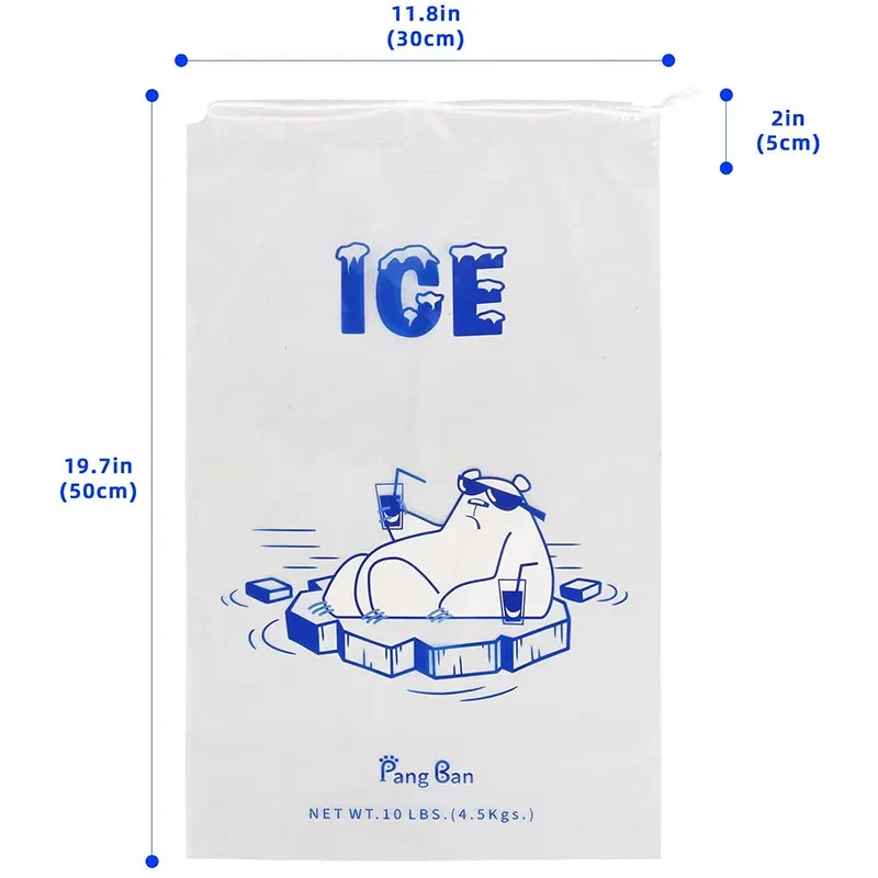 custom logo high quality food grade Ice Storage DrawString bags clear poly plastic ice cubes bags