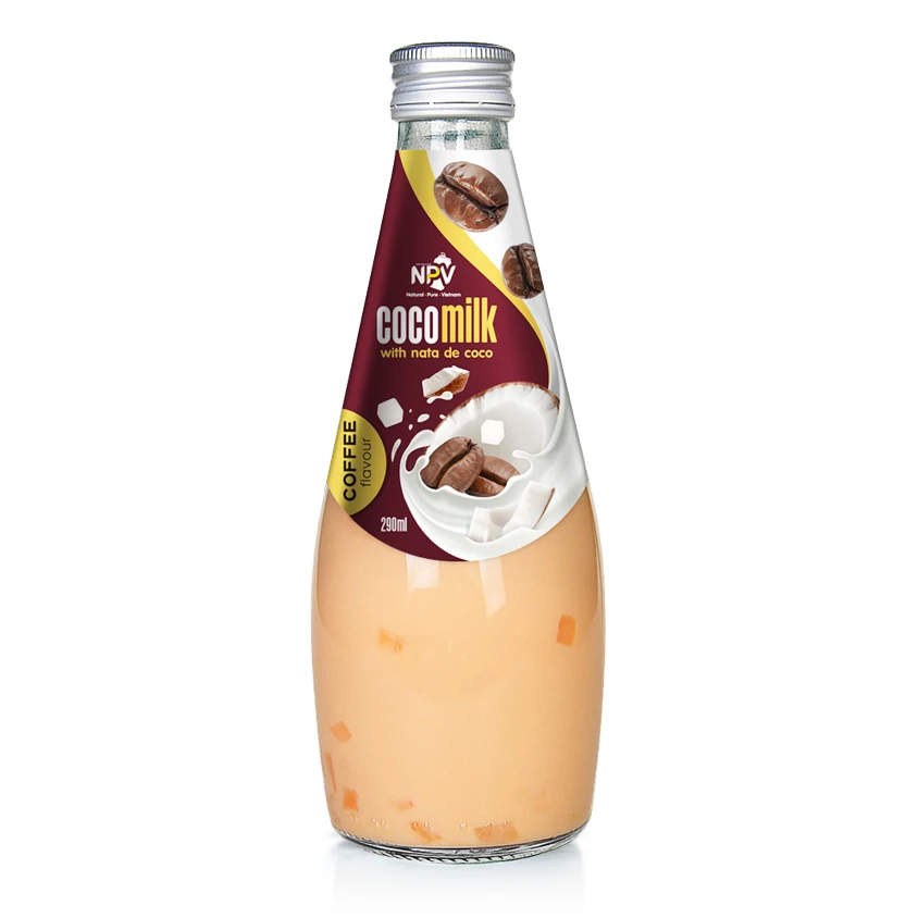 Hot Selling  z Coconut Milk With Nata De Coco Strawberry Flavor 290ml Glass Bottle  Manufacturing From Vietnam
