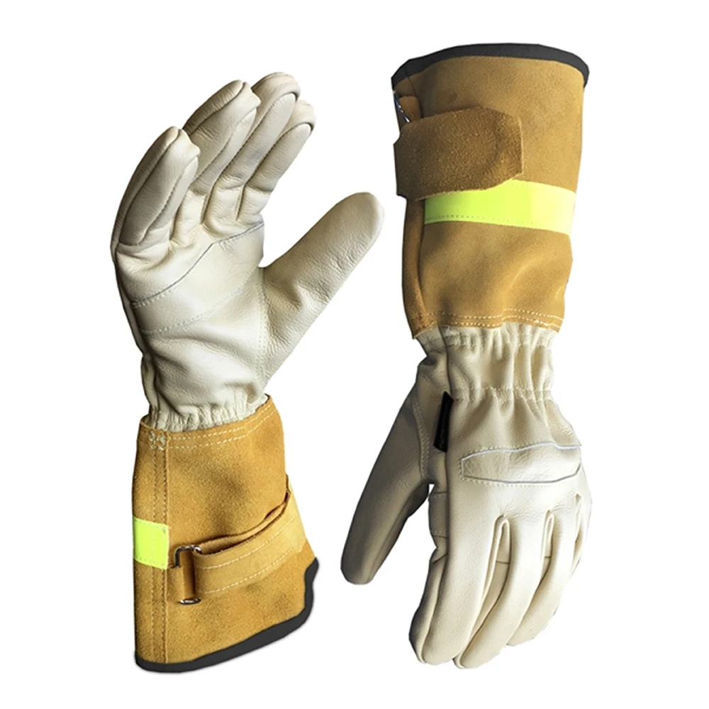 Cowhide Leather Heat Resistant Forest Fire Fighting Gloves Long Cuff Fire Waterproof Firefighter Gloves