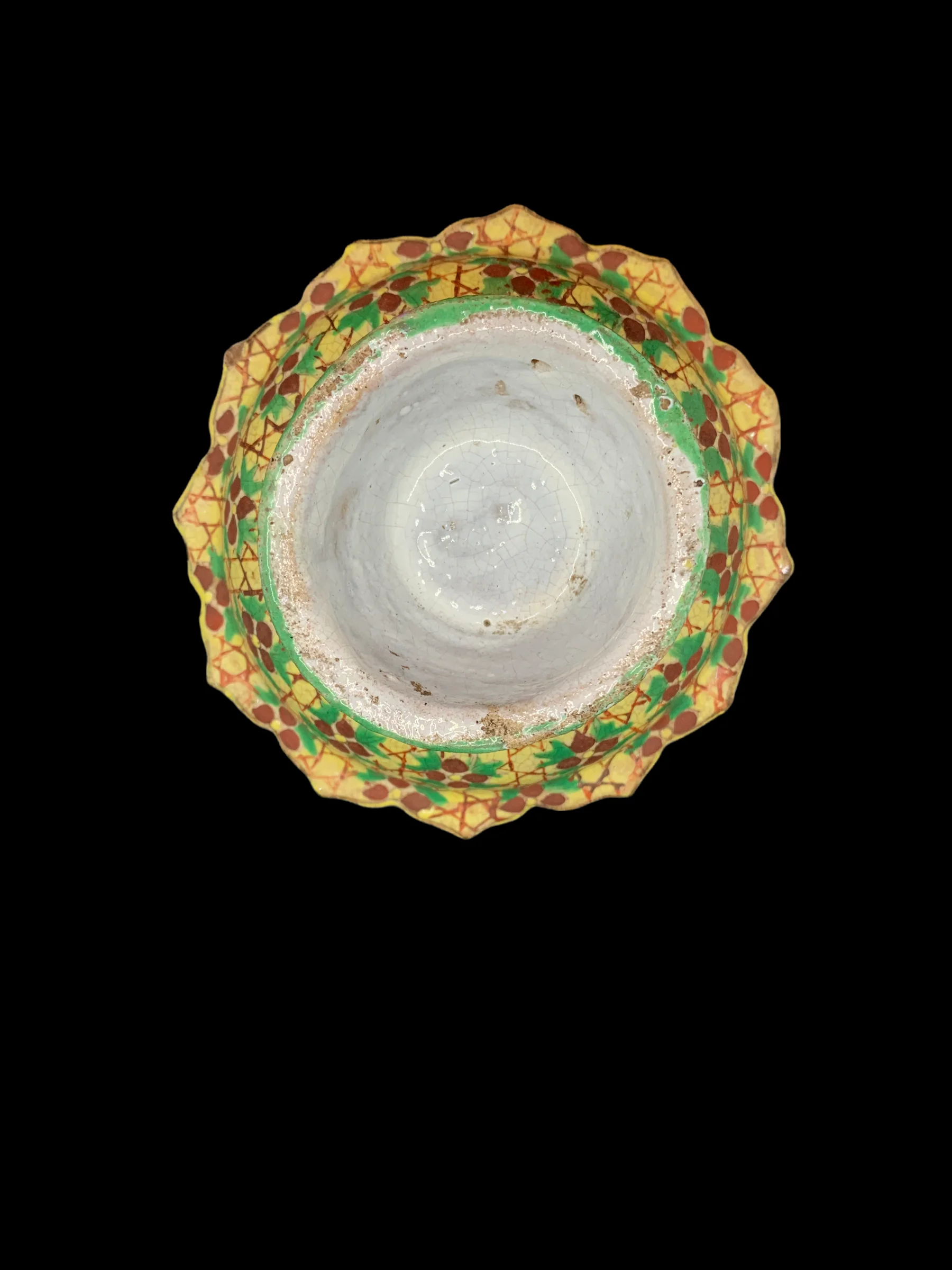 Antique Benjarong Ceramic Stem Dish Painted With Floral Design in Lotus  Petal On A Yellow Ground for Collectible