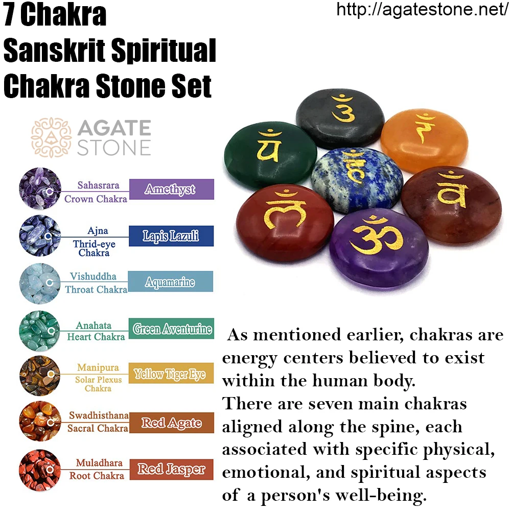 Sanskrit Spiritual Chakra Set 35-40 mm Agate Stone Gemstone Export-Harmonize Body Mind & Soul Unleash Inner Harmony