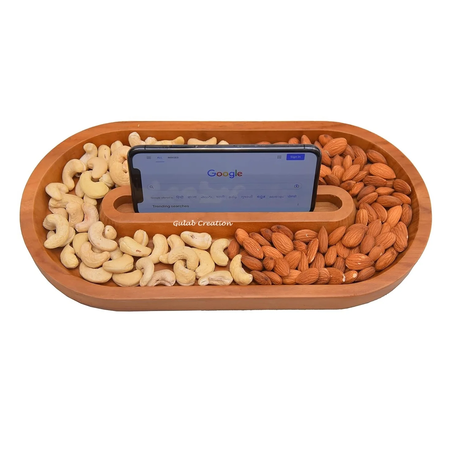 New Arrival 2025 OvAl Shape Model Wooden Snacks Tray for Snacks/Dry Fruits with Mobile Holder for Home Kitchen and Office