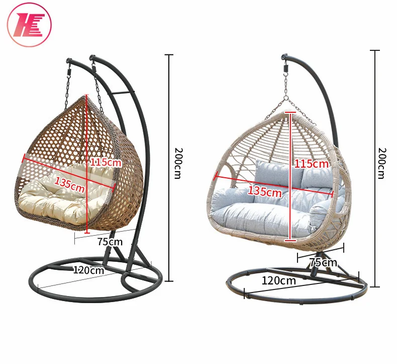 Two Seat Comfortable Swing Rattan Hanging Egg Chair Hammock Double Garden Chair With Stand