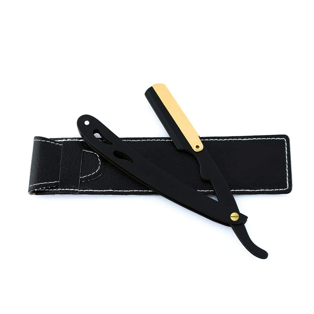 Black German Stainless Steel Shaving Razor Straight Edge Beauty Barber Razors Wooden Safety Underarm Includes Leather Pouch Hair