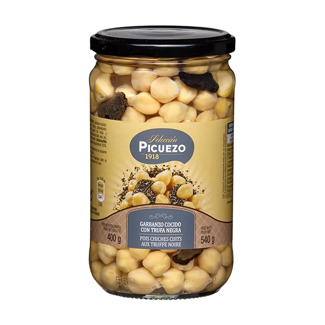Top Spanish Quality Gourmet Preserves Healthy Cooked Chickpeas with Black Truffle in jar 540g for Supermarket Retail and Horeca