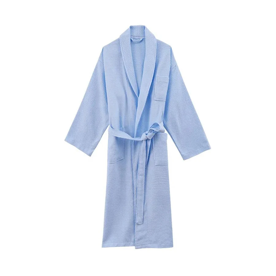 Top Notch Quality Custom 5 Star Hotel Customized Logo Luxury Piped Trim Spa Bath Robe 100% Cotton Waffle Bathrobe