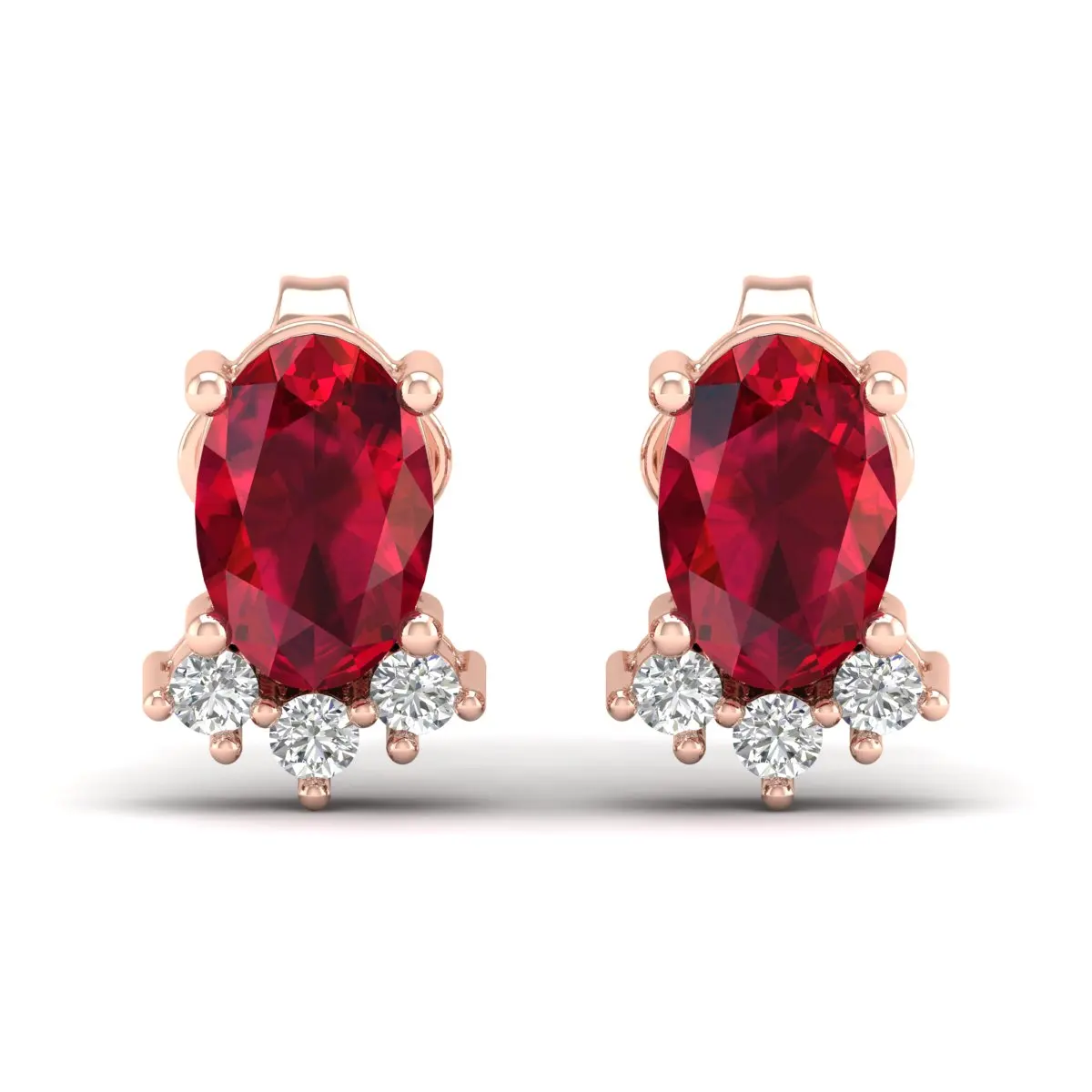 REYES High Quality Classic 14K Gold Diamond Stud Earrings Elegant Fashion Oval Cut 0.72 Carat Ruby Gemstone Jewelry For Women