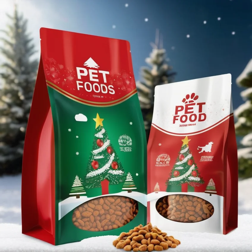 Christmas Series Custom Printed Packaging Pet Dog Treat Food Packaging Bags With Resealable Zipper