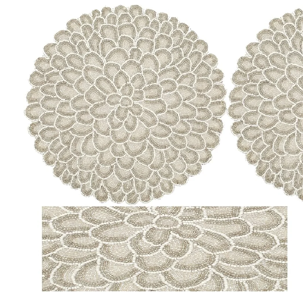 Prime Quality Round Place-mat Fancy Glass Beaded Place-mat for Dining Table Place-mat Decorative Runner for Wedding Embroidered