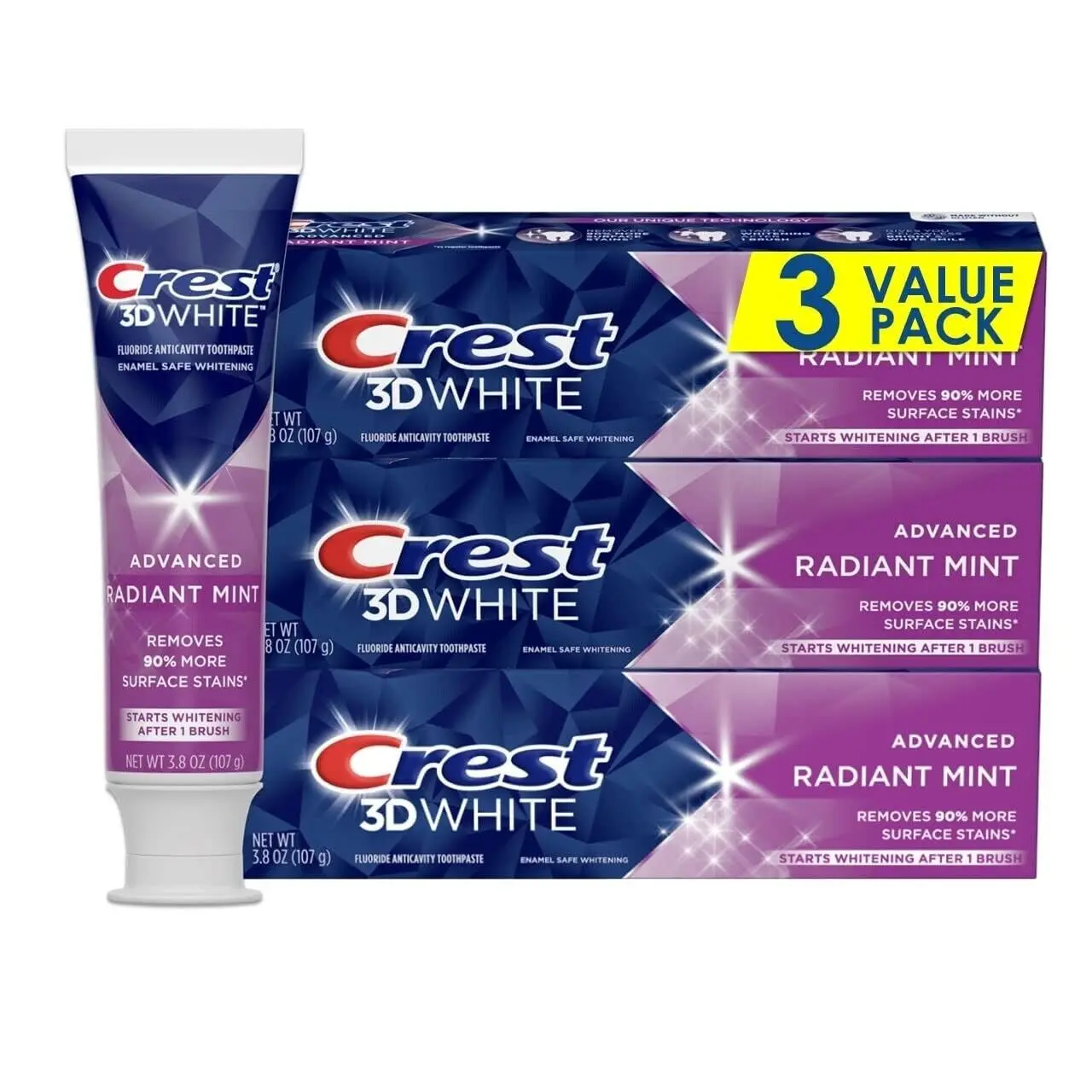 Crest 3D White Toothpaste Radiant Mint, 3.8 Oz ( Pack of 3 )