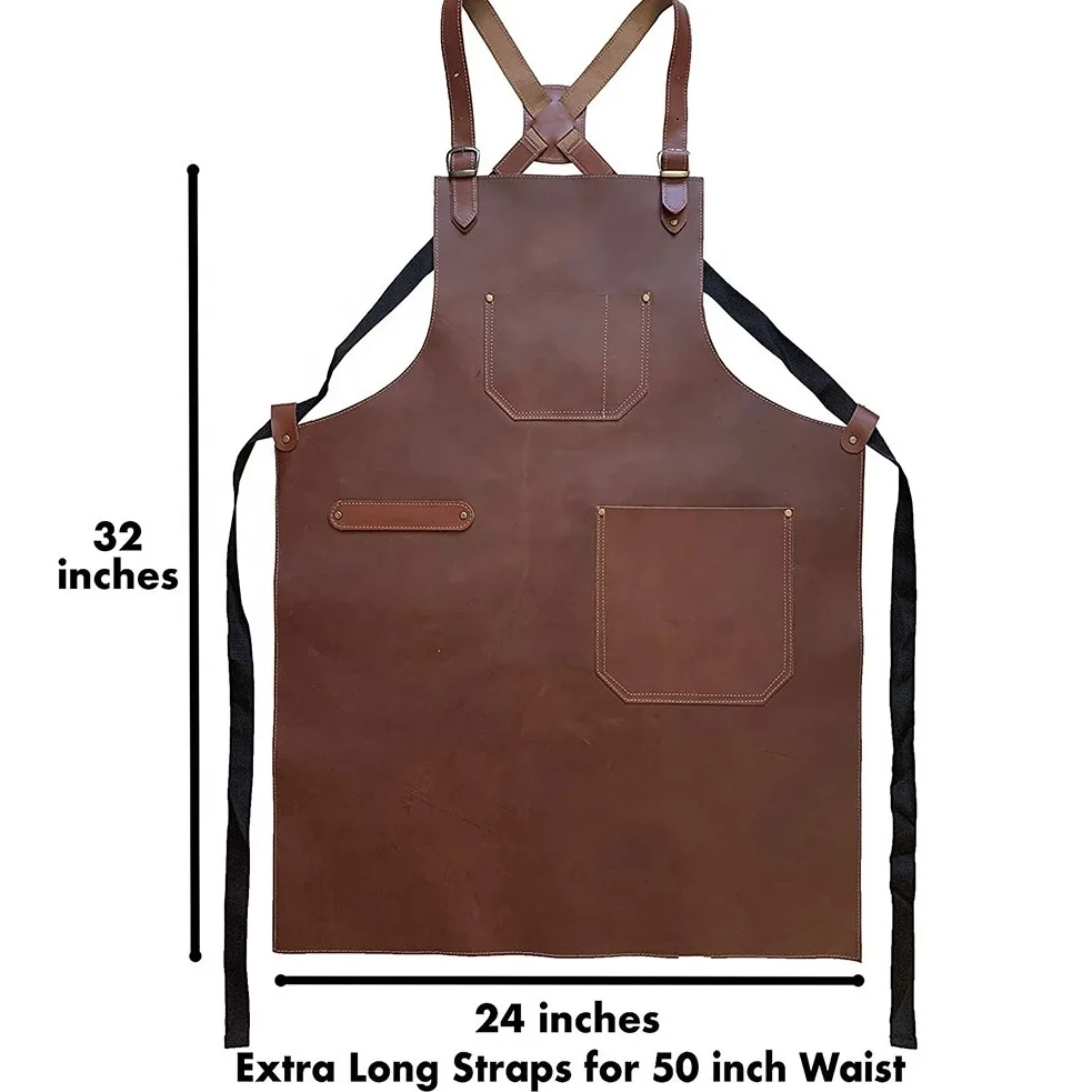 Factory Price Original Leather Barber Apron with Pocket Thick Adjustable Straps for Welding and Woodworking for BBQ Grill