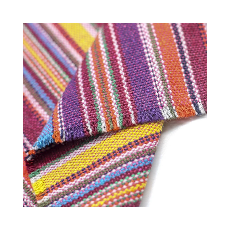 Organic National Wind Geometric Stripe Jacquard Yarn-Dyed Cotton Canvas Fabric Lightweight for Pillow Luggage