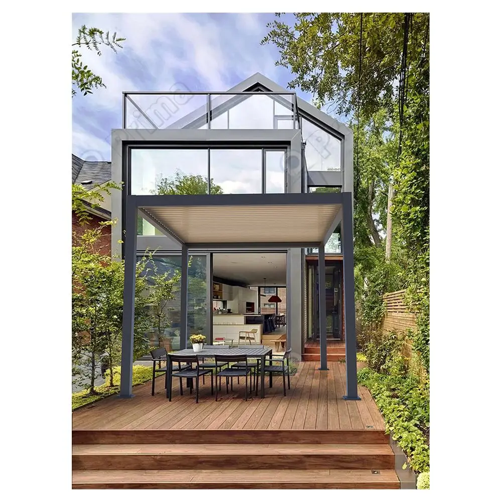 Prima Villa Garden Sliding Glass Manual Opening Retractable Waterproof Pergola Opening Roof Louver