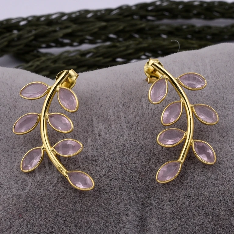 Gold Plated Rose quartz Chandelier Earrings Handmade Jewelry Low Price Sterling Silver Trendy 10 Pairs