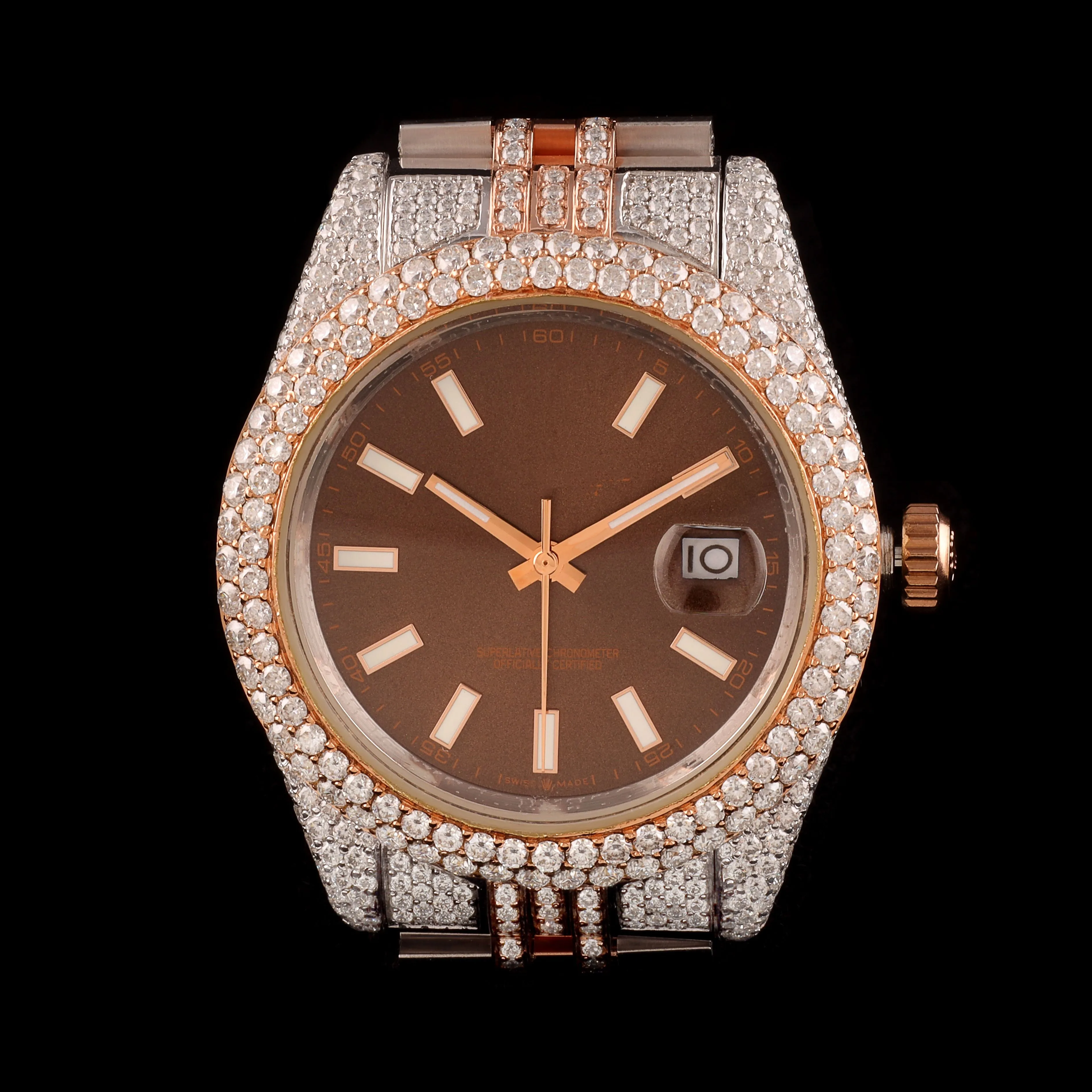 Luxurious moissanite diamonds fully iced out chronograph hip hop watch for men featuring with stainless steel and vvs clarity