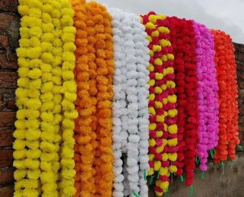Marigold Flower Wholesale Artificial Marigold Flower Decor Garlands Vine Wedding Indian Event Decoration Flower Garland String