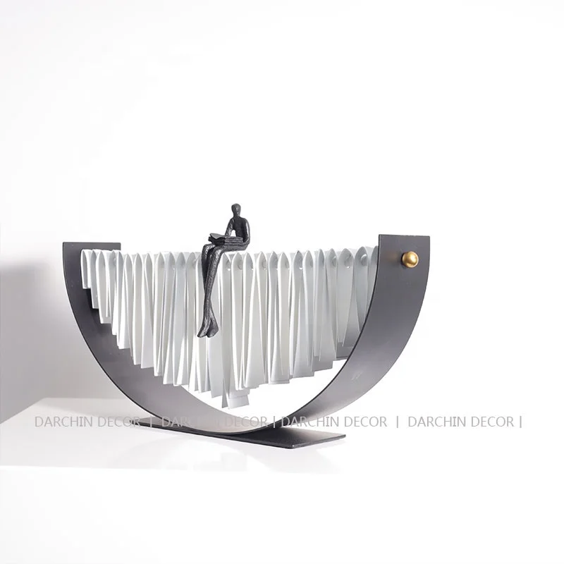 Modern Art Decor Metal Figure Sitting Position Reading Modelling Sculptures Home Ornaments