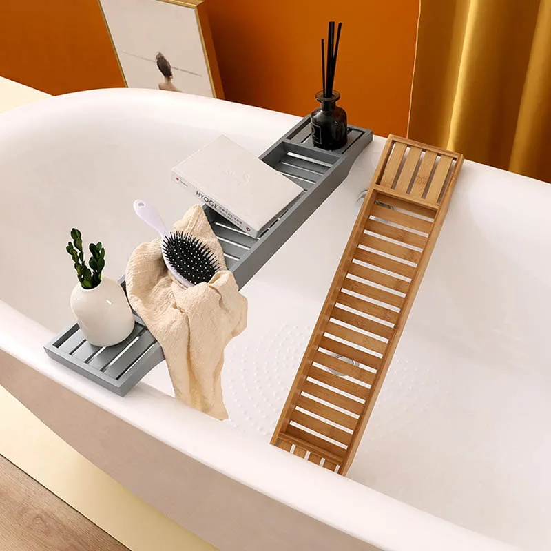 Роскошные аксессуары бамбуковый поднос для ванны расширяемый столик для ванны с подставкой для вина и держателем для телефона