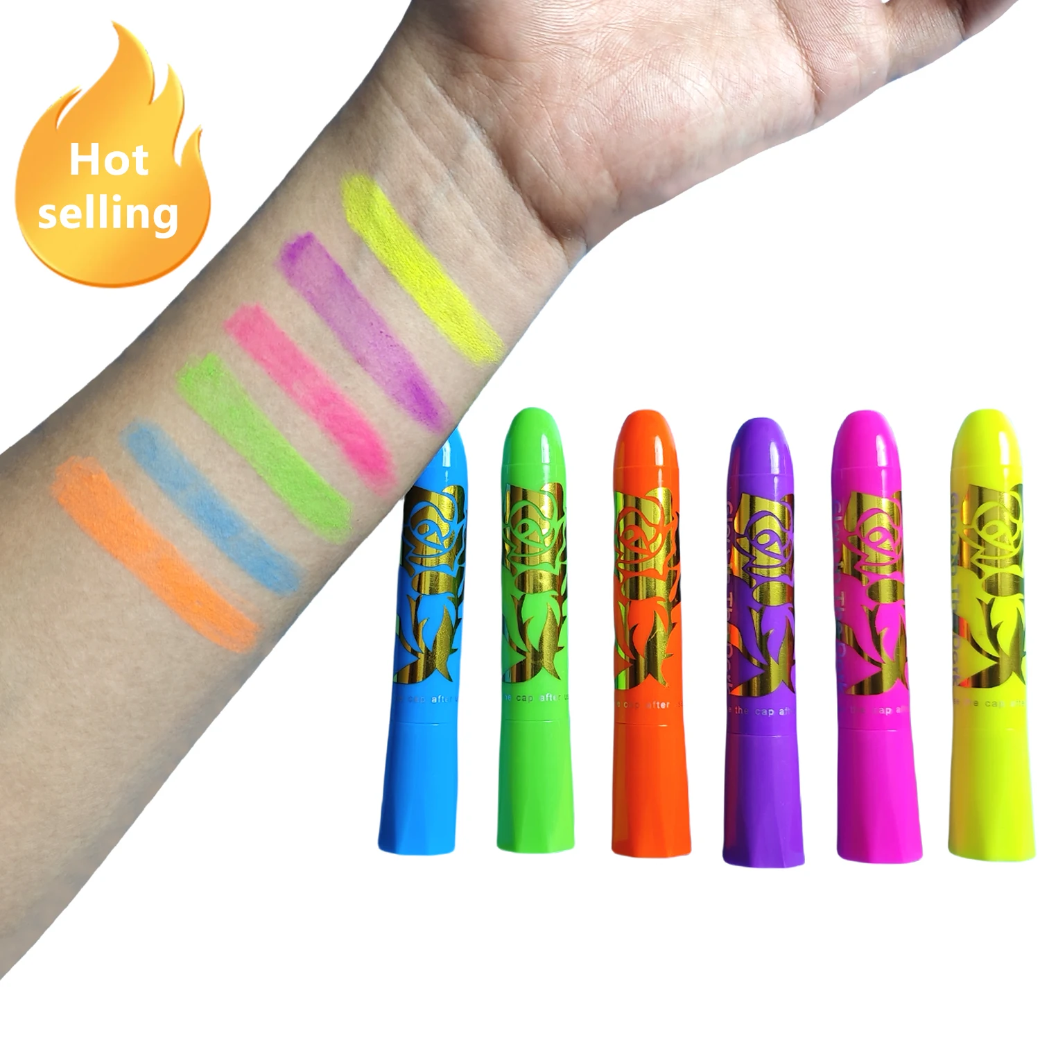 Wholesale Cosplay halloween makeup Non toxic glow in the UV Washable body art colorful kit rainbow face paint crayon