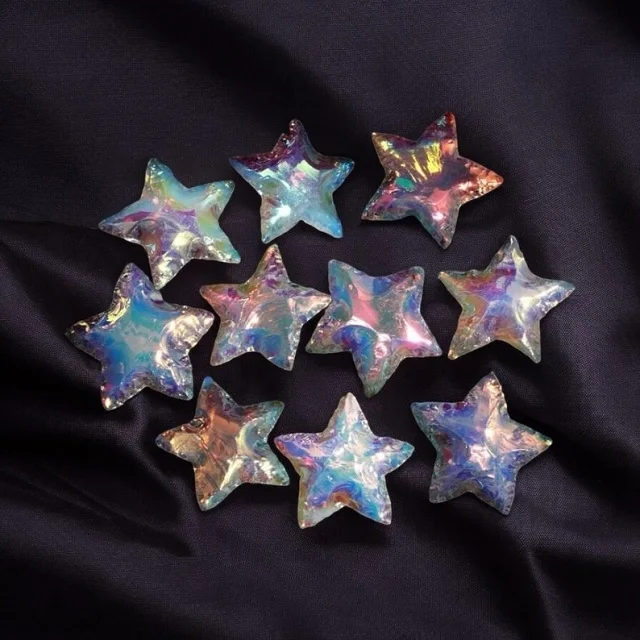 AA+ Hand Carved Feng Shui Aura Opalite Crescent Star Crystal Gemstone Star For Jewelry Making and New Age Healing Crystals