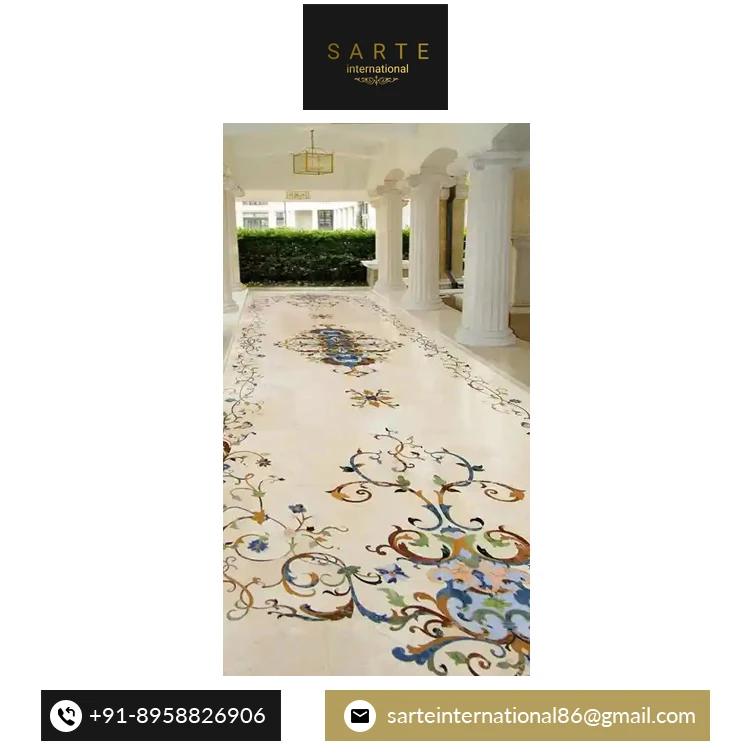 Best Quality 100% Natural Polished Marble Stone Tile Onyx Epoxy Self Adhesive Flooring Medallion Marble Inlay Flooring