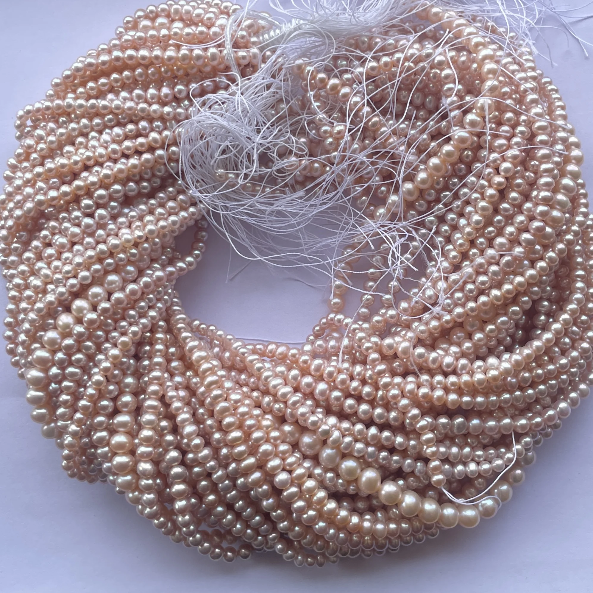 4mm 5mm 6mm 7mm Natural Rose Gold Color Freshwater Pearl Stone Round Beads Strands at Wholesale Price Cultured Pearls Factory