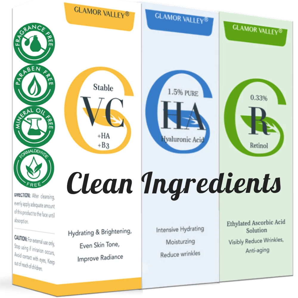 Clean Vegan SKin Care Custom Private Label Facial Skincare Vitamin C Serum for Face Pure Hyaluronic Acid Serum  Retinol Serum
