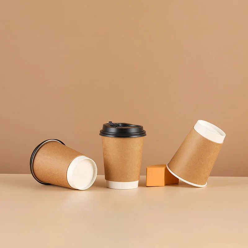 White Disposable coffee paper cup 8oz double wall biodegradable anti-scalding kraft paper hot drink paper cup with lid