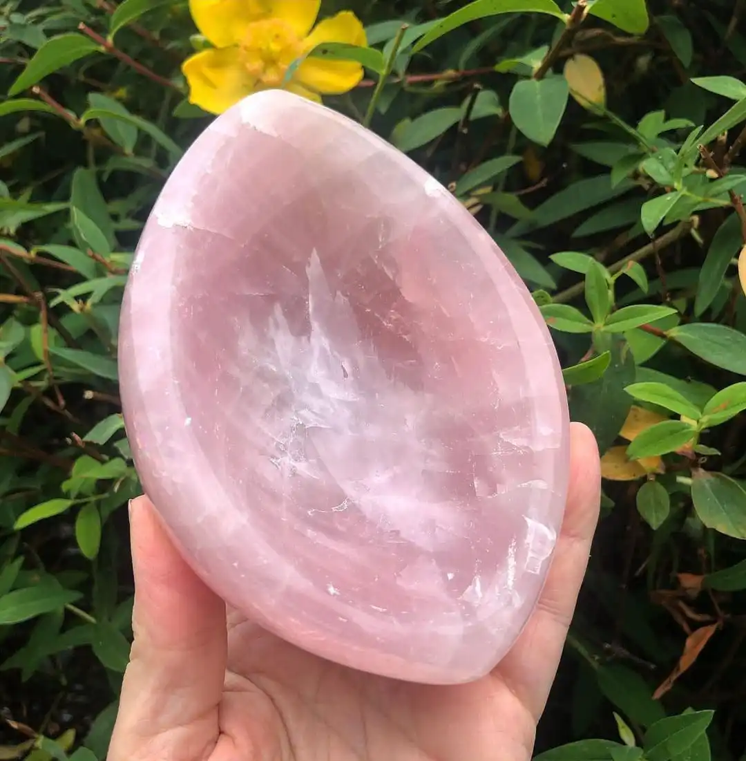 Rose Quartz Gemstone Bowls quartz crystal singing bowls Wholesale Pink Natural Jade Rose handicraft Quartz Crystal