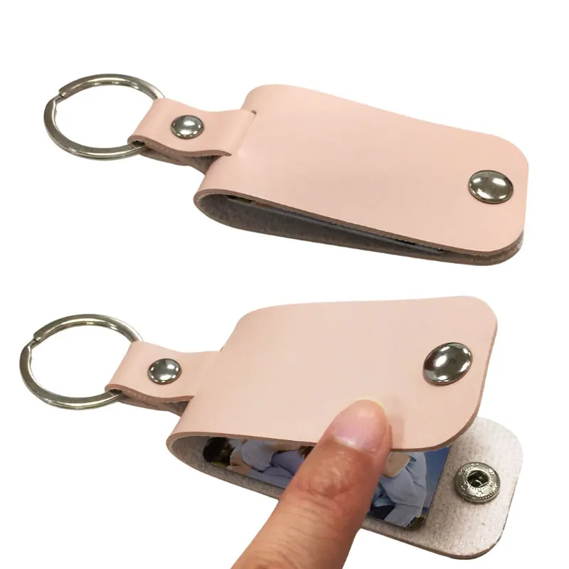 Family gifts custom album keychain laser engravable leather photo keyring