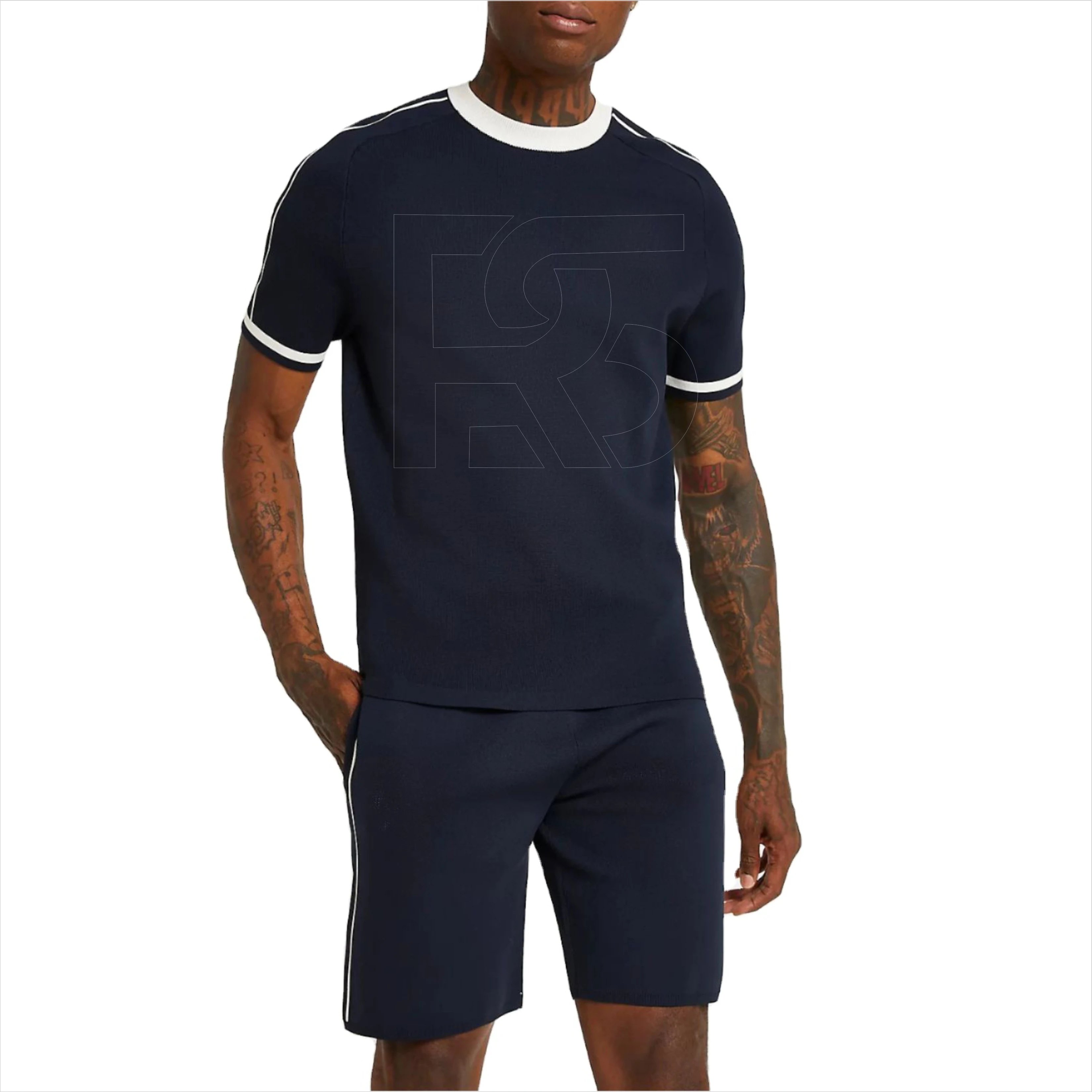 High quality custom men short sleeve summer tracksuit brand beach wear two piece pants set T shirt with shorts twin sets