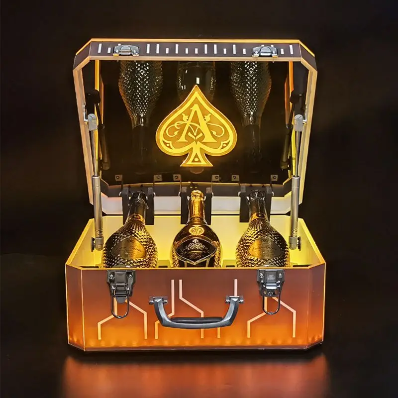 New Ace of Spades 3 bottles LED bottle presenter display VIP glorifier champagne box suitcase carry case for club bar lounge
