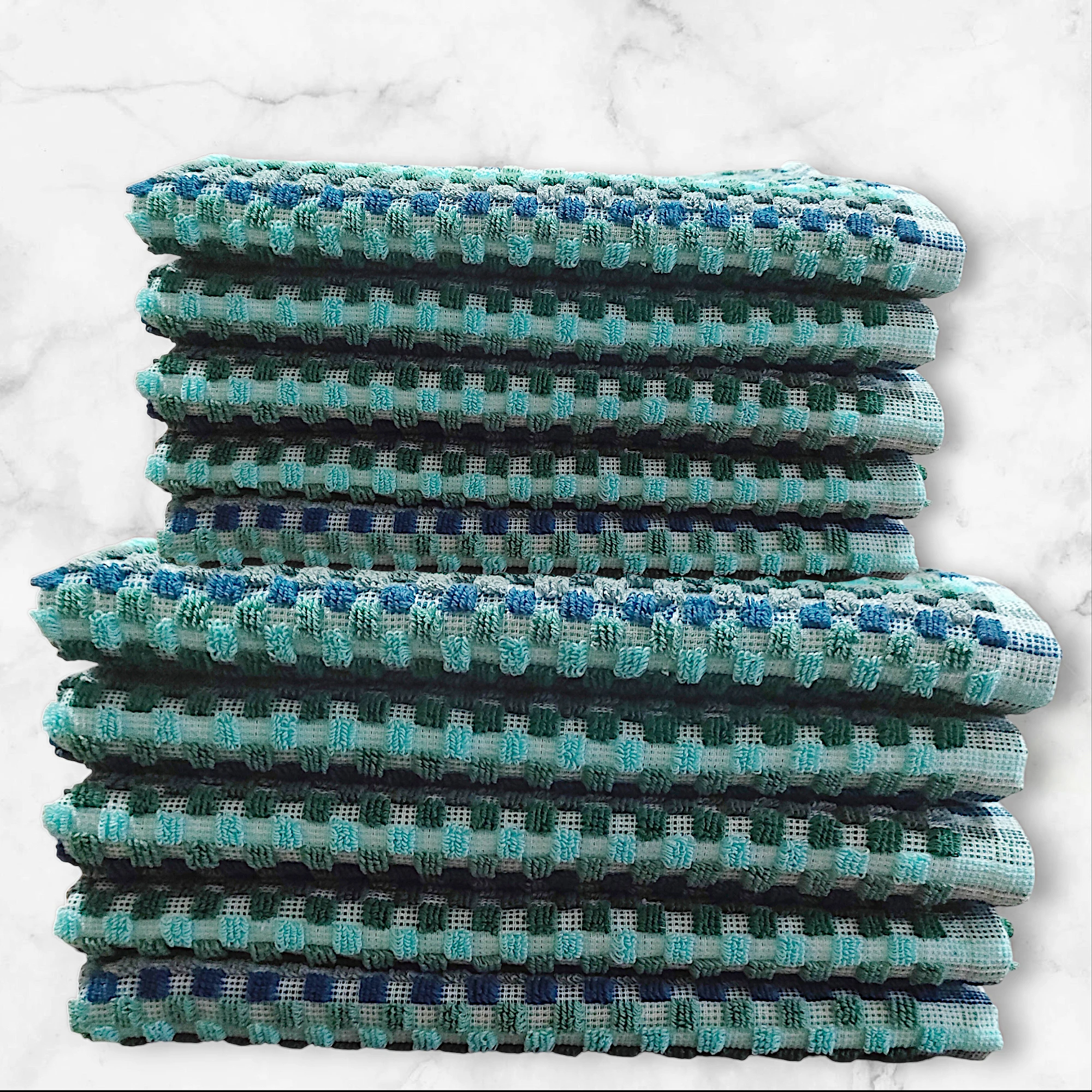 Extra Large Cotton Towel Green Multi-Hand Quick-Dry Woven Checkered Pattern