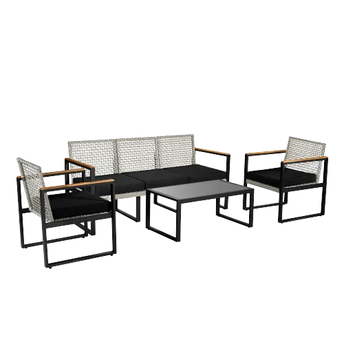 BeNK Lily Set 4 PCS furniture sofa set with Acacia wooden armrest cheap rattan furniture patio furniture garden sets from VieNam