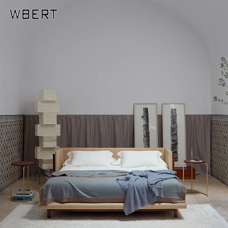 WBERT Nordic Expression Italian Simple Morenburg North American Black Walnut CAR Leather Soft Back Solid Wood Double Bed