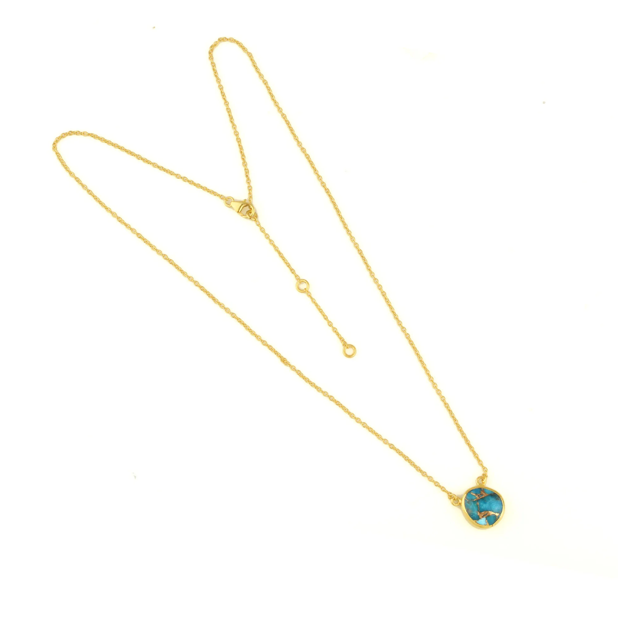 2023 Export Quality Blue Color Turquoise Copper Lightweight 925 Sterling Silver Women Gold Plated Jewelry Fine Jewelry Necklace