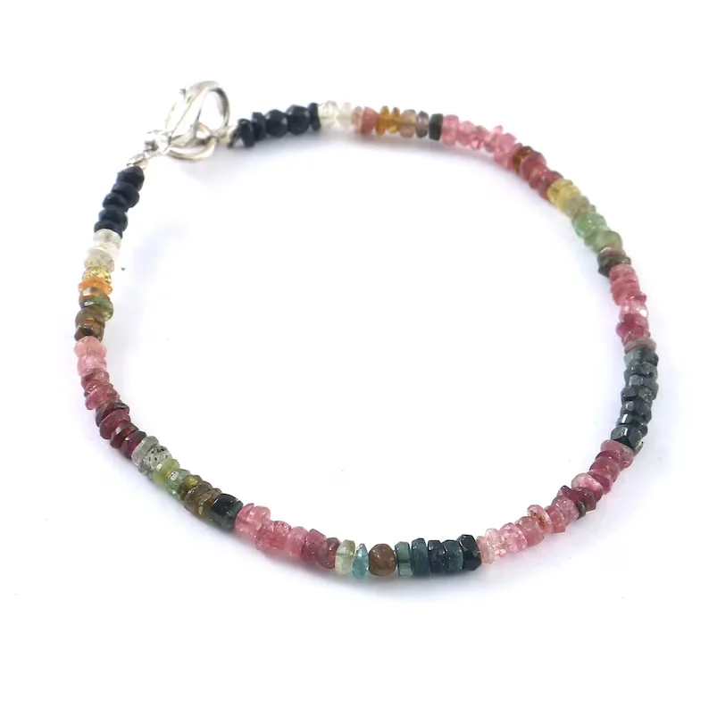 Wholesale 3mm Natural Healing Stone Multi Tourmaline Micro Faceted Bead Bracelet Ladies Jewelry Gemstone Bracelets