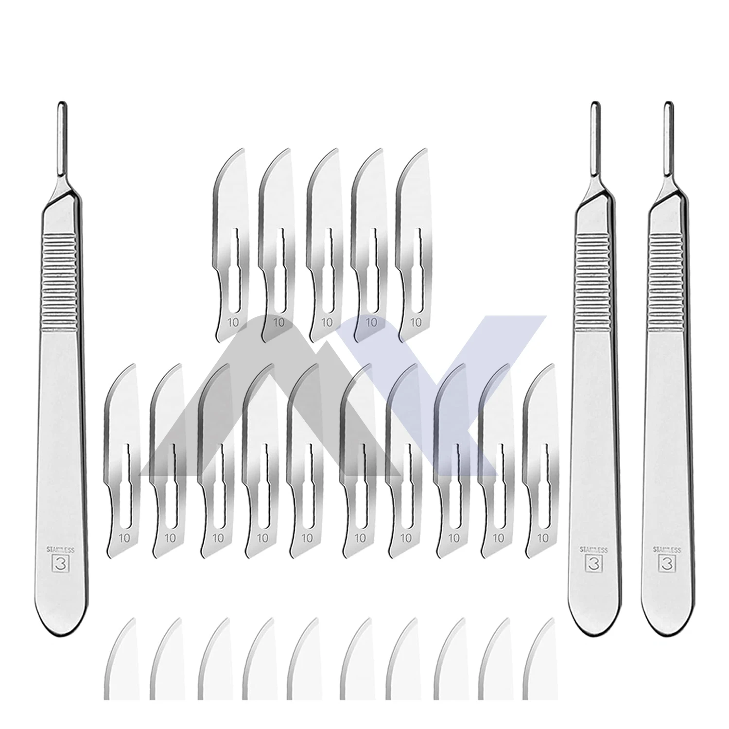 Sterile Stainless Steel Dermaplaning #10 Scalpel Blades with Size #3 Scalpel Handle - Precision Dermatological Tool