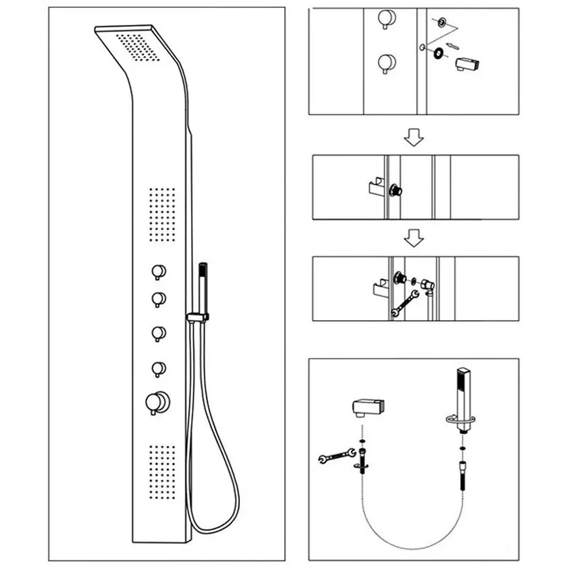 Stainless Steel Multifunction Temperature Waterfall Rain Bathroom Shower Panel