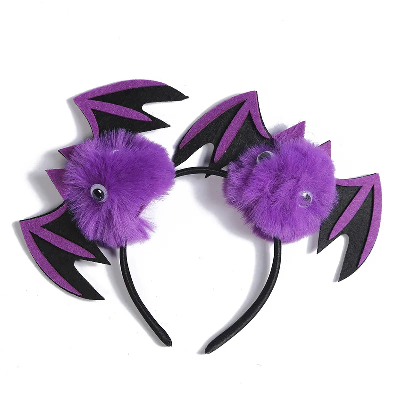 Wholesale Halloween Costume Kids Purple Bat Headband Halloween pom pom Headband for Girls