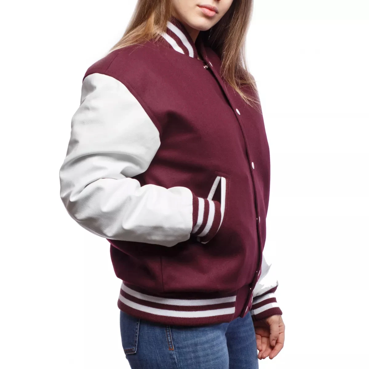 Wholesale High Quality Custom Made Baseball Sports Clothing Girls Collage Jacket Solid Color Youth Ladies Women Letterman Jacket