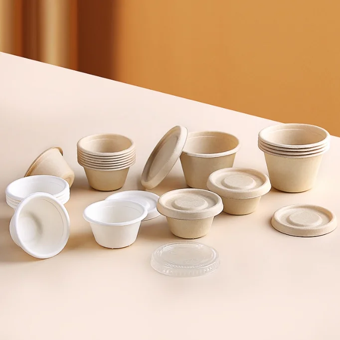 Wholesale Biodegradable Compostable Cups Disposable Sugarcane Bagasse Sauce Cups with Lids