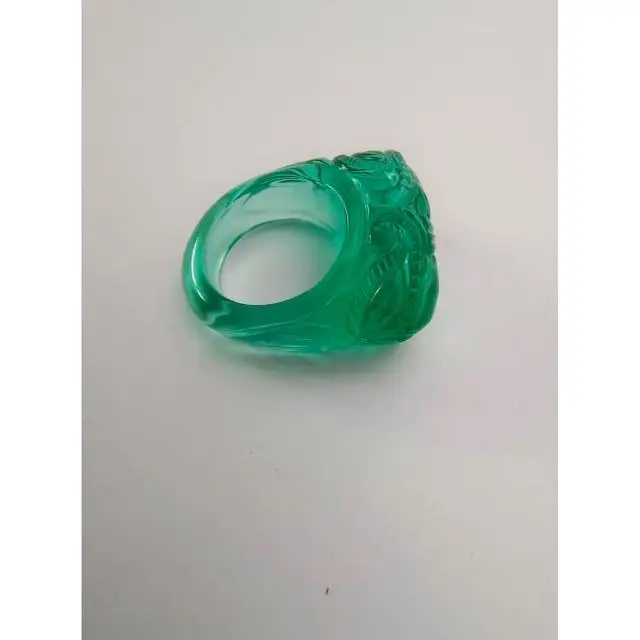Natural Quartz Gem stone Green Emerald quartz Flower Carved Gemstone Ring Hand carved Ring