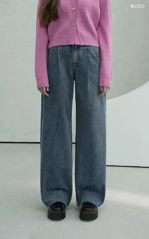 Signature Pintuck Wide Pants INDIGO Trending products 2024 new arrivals wholesale S/M/L Korean fashion