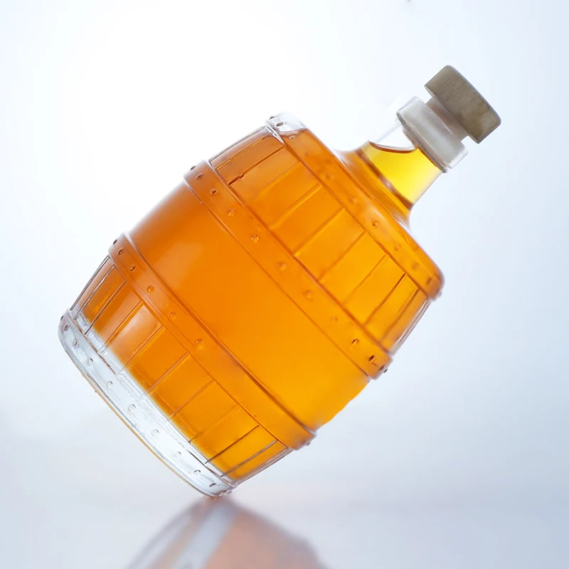 1000 ml barrel shape clear glass bottle with cork cap for vodka tequila rum gin whiskey