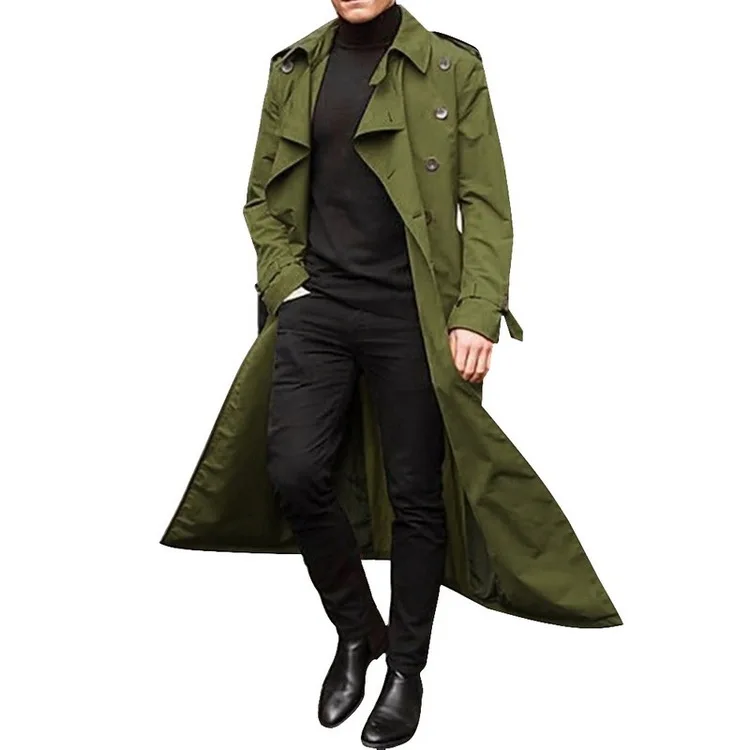 Wholesale Autumn Mens Long Windbreaker Jackets Stylish Double Breasted Long Trench Coat for Men